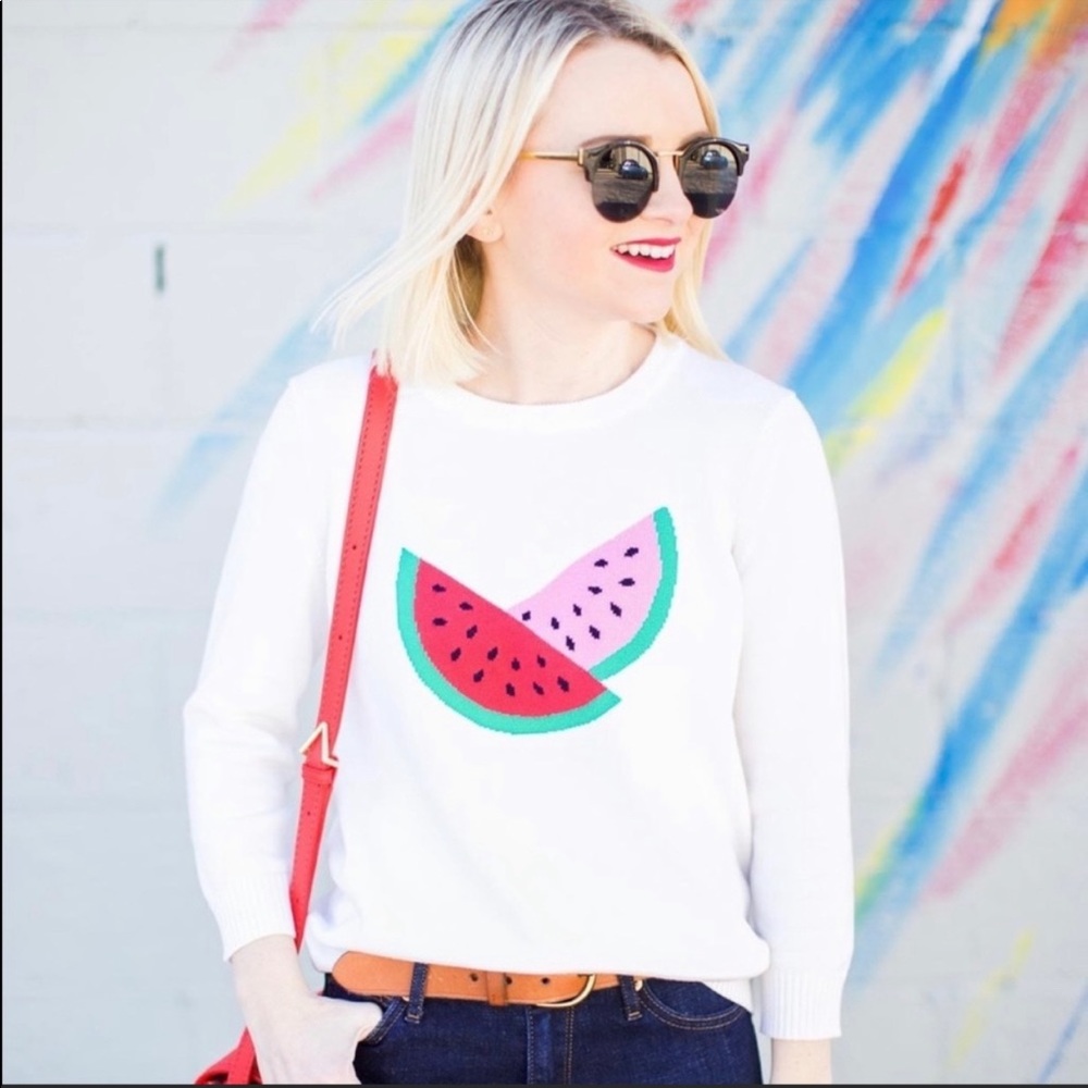 Draper James Ivory Watermelon Sweater | Draper James Crew Neck Knit Sweater